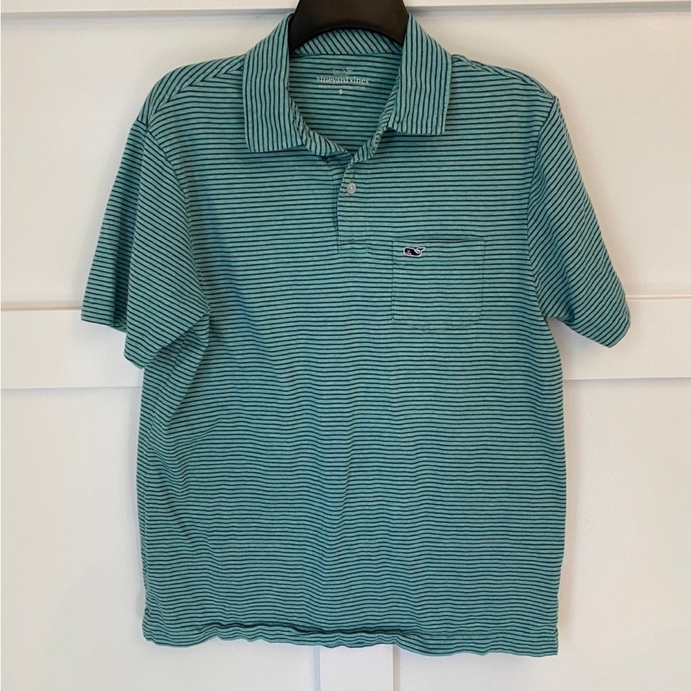 Vineyard Vines Men's Green Stripe Short Sleeve Polo Shirt Pima Cotton Whale Sz S